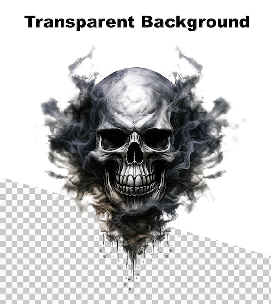 PSD un'illustrazione di un cranio con fumo intorno a esso sullo sfondo trasparente