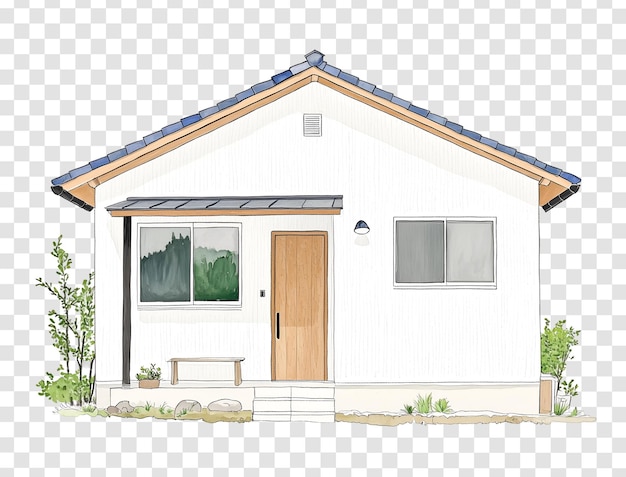 シンプル な 景観 を 備え て いる 小さな 現代 的 な 家 の 例