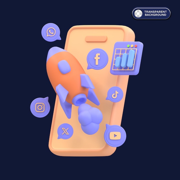 PSD illustrazione di marketing sui social media che aumenta le vendite