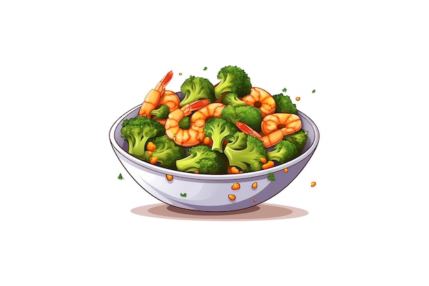 PSD illustrazione di broccoli saltati in padella con gamberetti