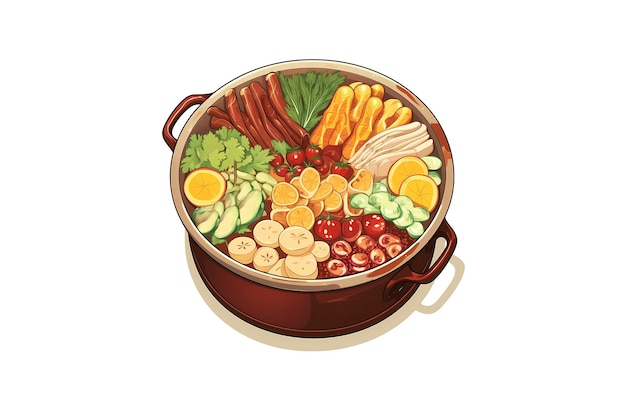 Illustrazione della pentola calda sukiyaki con verdure bollenti