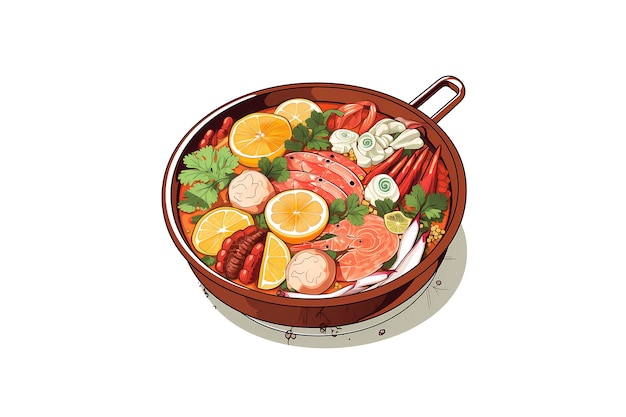 PSD illustration of sukiyaki hot pot with boiling vegetables