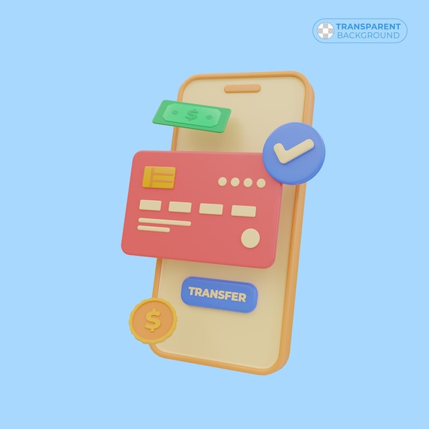 PSD illustration of transferring money using mobile banking via phone send money quickly and easily