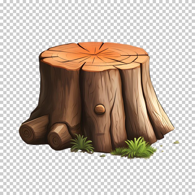 PSD illustration tree stump wooden texture isolated on transparent background