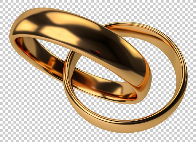 Illustration of two wedding gold rings isolated on transparent background unity concepts