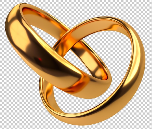 Illustration of two wedding gold rings isolated on transparent psd background Unity and love concepts