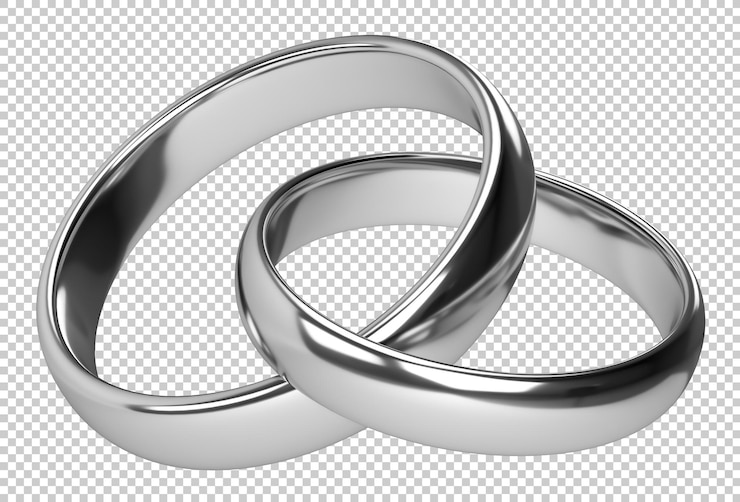PSD illustration of two wedding silver rings isolated on transparent psd background unity and love concepts