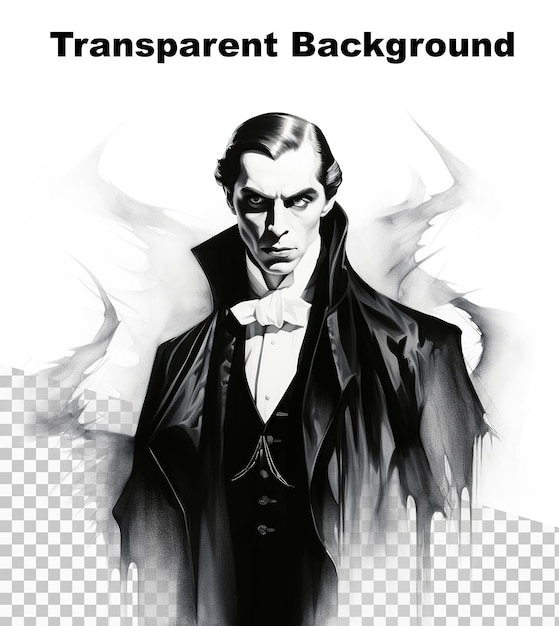 PSD an illustration of a vampire in the style of the 30s on a transparent background