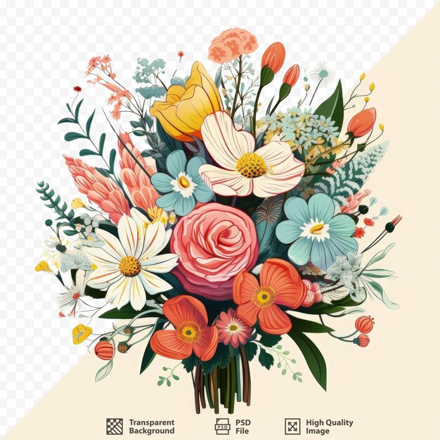 PSD illustration of vibrant flowers on transparent background