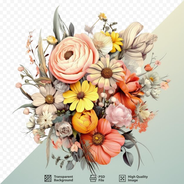 PSD illustration of vibrant flowers on transparent background