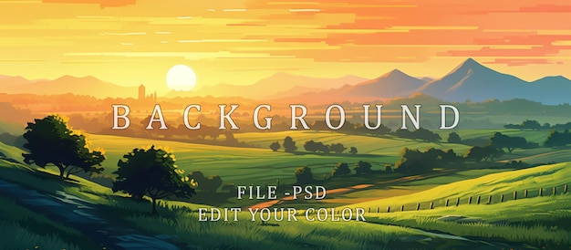 PSD illustration of a view of a field at sunset