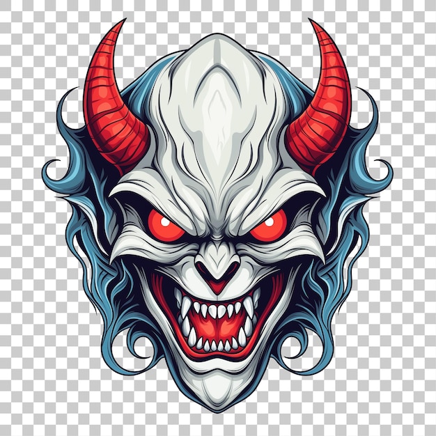 Illustration of viking demon head with horns isolated on transparent background