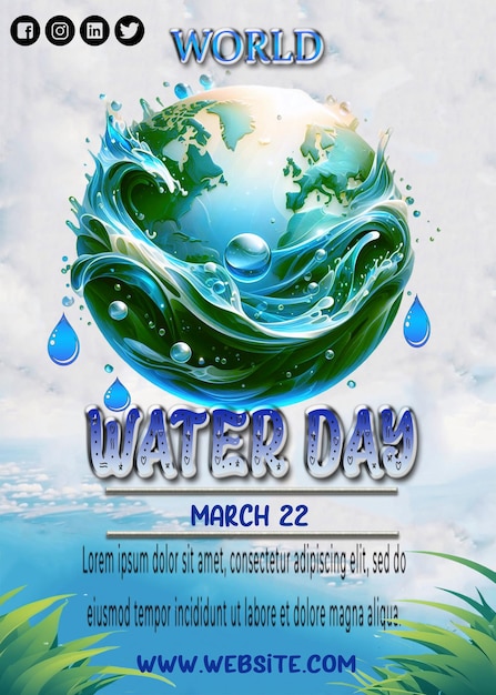 PSD illustration water day concept social media design template