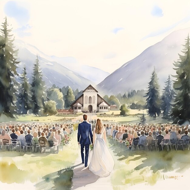 PSD illustrazione di un matrimonio in montagna