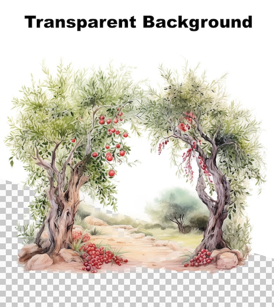 PSD an illustration of a whimsical olive tree on transparent background