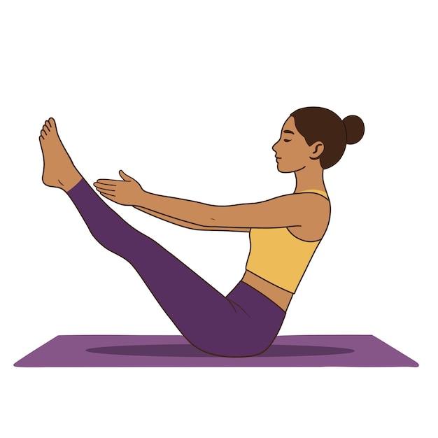 illustration of woman doing boat pose yoga