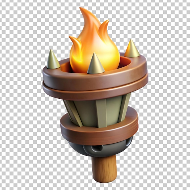 PSD illustration of a wooden torch fire 3d medieval
