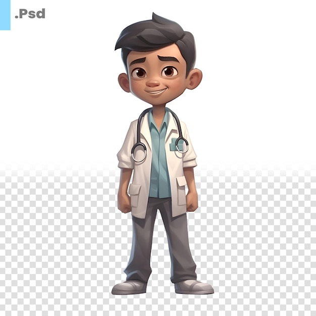 PSD illustration of a young doctor with stethoscope around his neck psd template