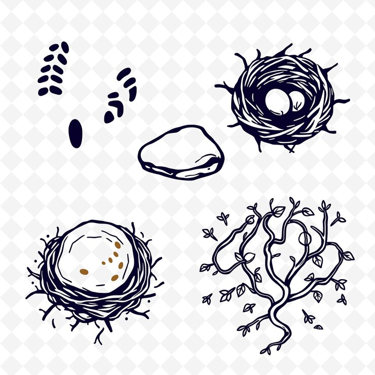 PSD illustrationanimal tracks bird nests stones vines animal tracks impr creative coloring nature seti