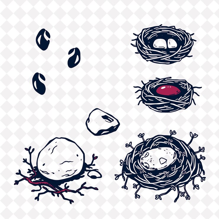 PSD illustrationanimal tracks bird nests stones vines animal tracks imprinted in soft earth bird nest