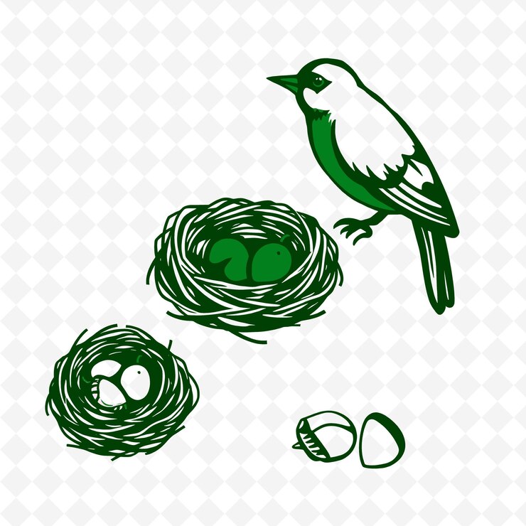PSD illustrationbird beaks feathers small nests acorns sharp bird beaks creative coloring nature setp