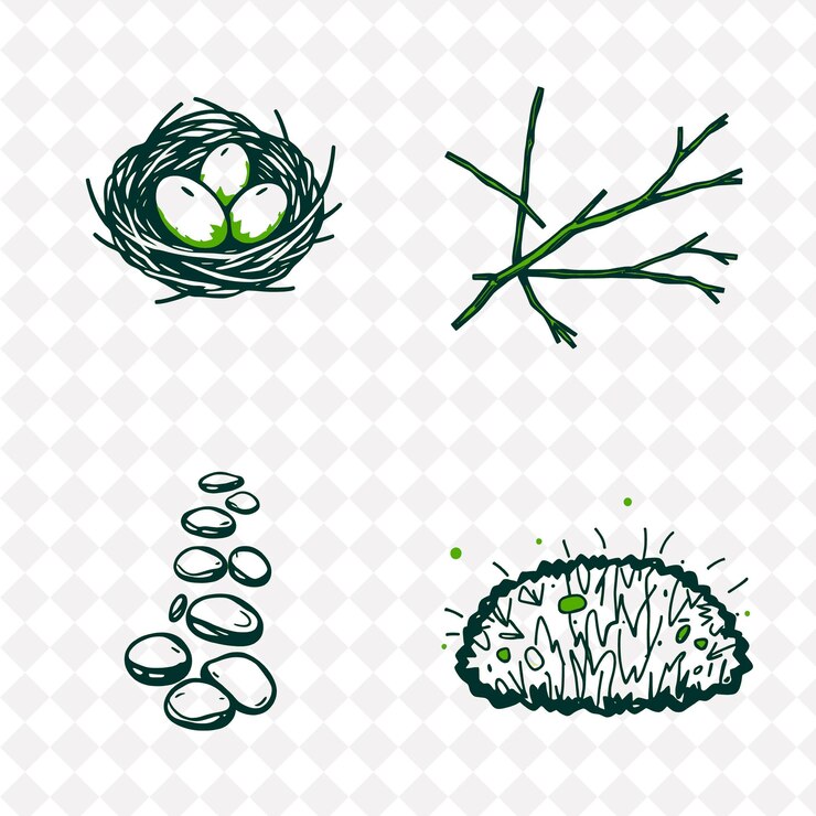 PSD illustrationbird eggs twigs pebbles moss bird eggs nestled in a cozy nest twigs arranged neatly p