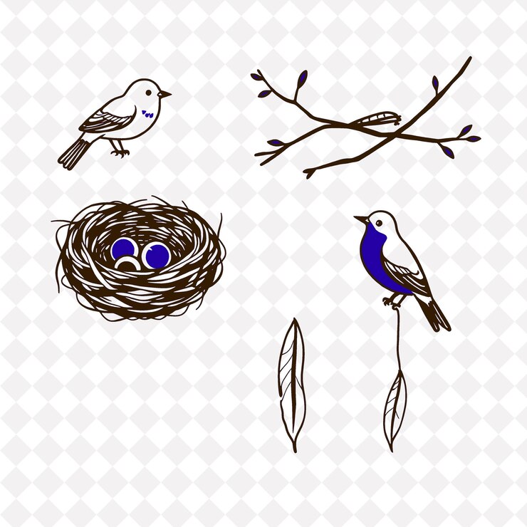 PSD illustrationbirds bird nests twigs feathers birds chirping melodiously carefully woven bird nests