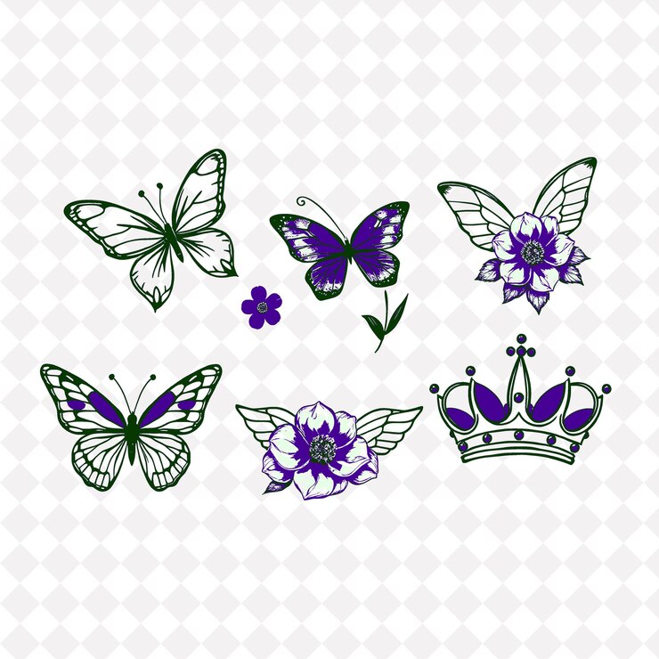 PSD illustrationbutterflies flowers wings crowns delicate butterflies fluttering in the breeze soft f