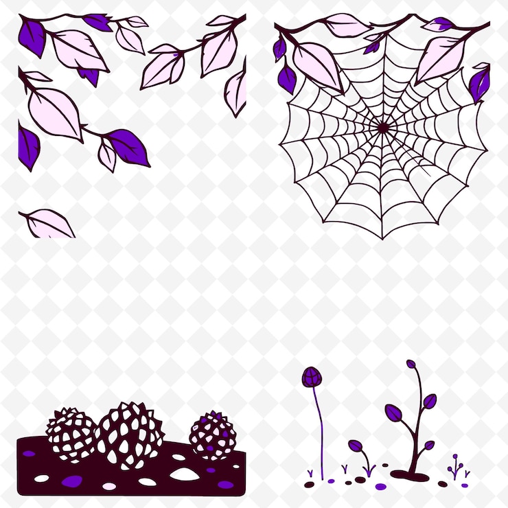 PSD illustrationfallen leaves spiderwebs pine cones tiny plants fallen l creative coloring nature sete
