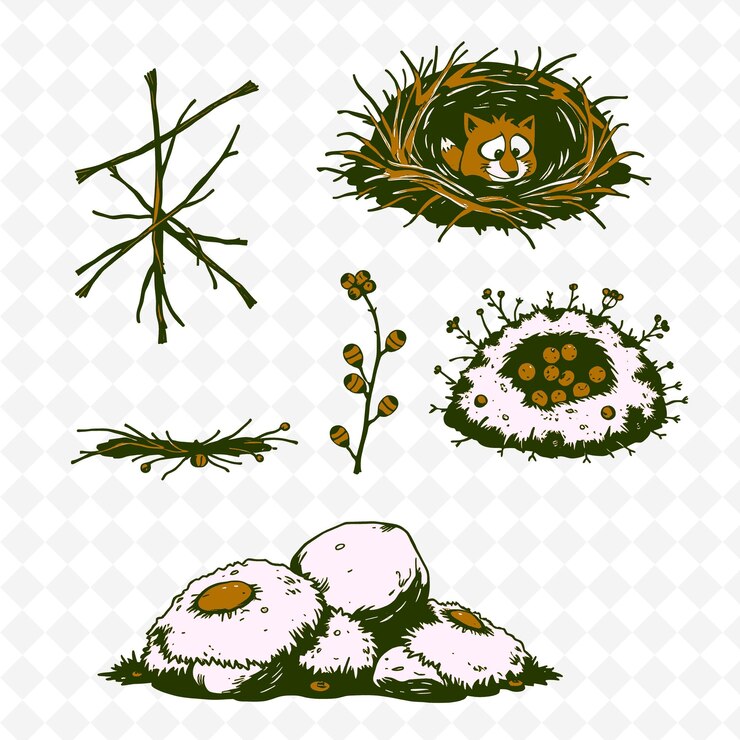 PSD illustrationfallen twigs fox dens wild berries moss fallen twigs sna creative coloring nature setp
