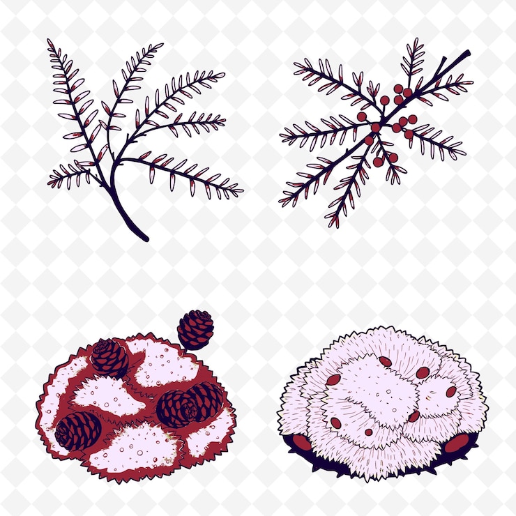 PSD illustrationferns branches pine cones moss ferns unfurling in the sh creative coloring nature seta