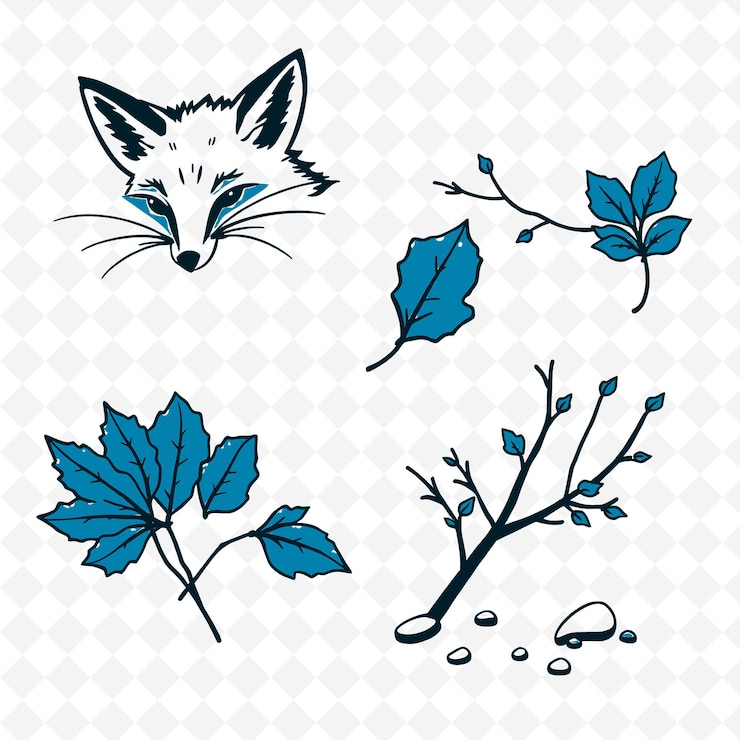 PSD illustrationfox whiskers autumn leaves branches small rocks sharp fo creative coloring nature setx