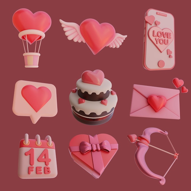 PSD illustrationpsd 3d rendering of valentines element alpha background