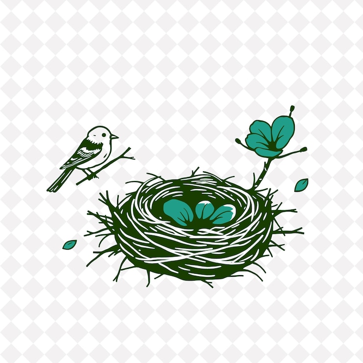 PSD illustrationsparrow nest twig flower petal a sparrow building its nest twigs gathered petals soft