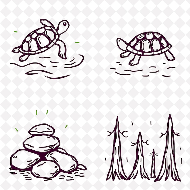 IllustrationTurtle Shells Riverbeds Smooth Rocks Tree Trunks Hard Turtle Shells Gliding Through t