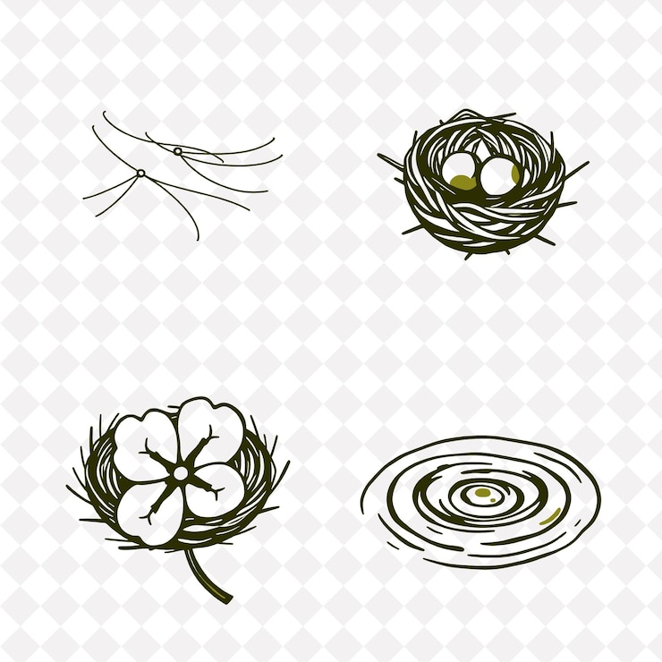 PSD illustrationwhiskers tiny nests clover leaves water ripples delicate whiskers flowing small nests