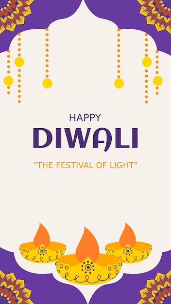 illustrative purple yellow happy diwali festival instagram story