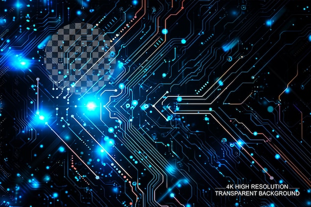 Ilustración 2D de un circuito electrónico futurista abstracto en un fondo transparente