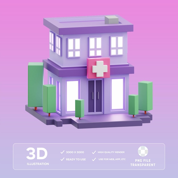 Ilustracja 3D apteki PSD