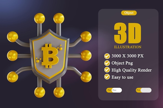 PSD ilustracja 3d bezpieczeństwo bitcoin 2