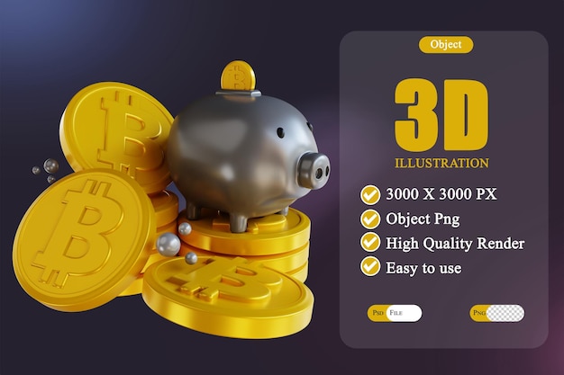 Ilustracja 3d Bitcoin Skarbonka 3