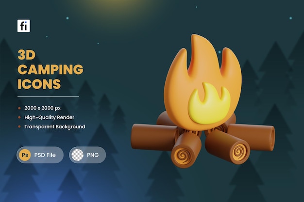 Ilustracja 3D Camping Fire Camp Icons