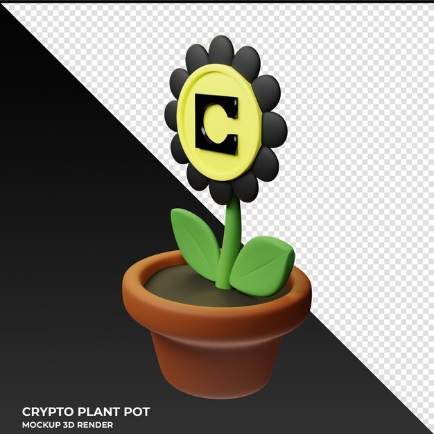 PSD ilustracja 3d celo crypto plant pot