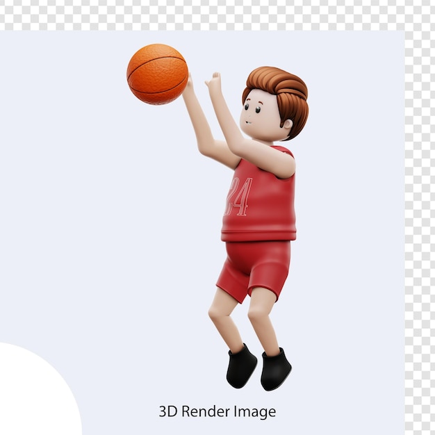 PSD ilustracja 3d chłopiec gra w koszykówkę