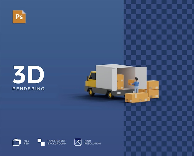 Ilustracja 3D ciężarówki dostawczej