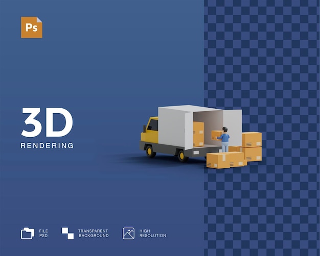 Ilustracja 3d Ciężarówki Dostawczej