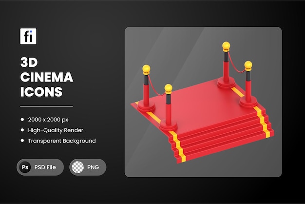 PSD ilustracja 3d cinema czerwony dywan