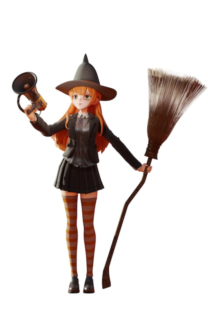 Ilustracja 3D Czarownica znak Wesołego halloween Grafika koncepcyjna znaku Czarownica latająca na miotle