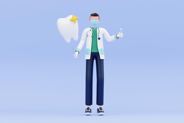 Ilustracja 3D dentysty wykonującej badanie zębów