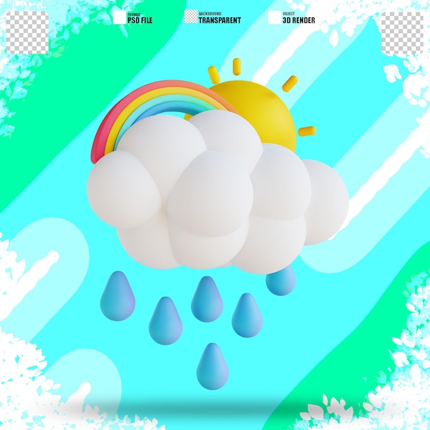 Ilustracja 3D deszcz i tęcza 3